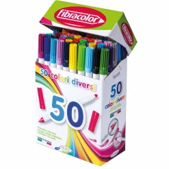 Fibracolor tusjpenner 50-pakning, 50 dobbeltspisspenner i 50 forskjellige farger