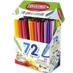 Fibracolor tusjpenner 72-pakning, 2×24 vanlige tusjpenner + 24 med tykk spiss. Til sammen 24 forskjellige farger.