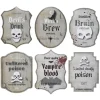 Flaskeetiketter til Halloween, 6 motbydelige temaer. Størrelse 10×10–13 cm