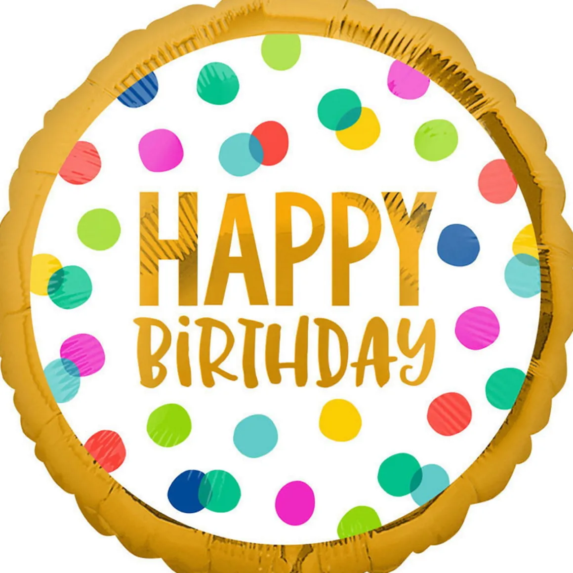 Folieballong Ø45 cm – fargerike prikker med teksten Happy birthday