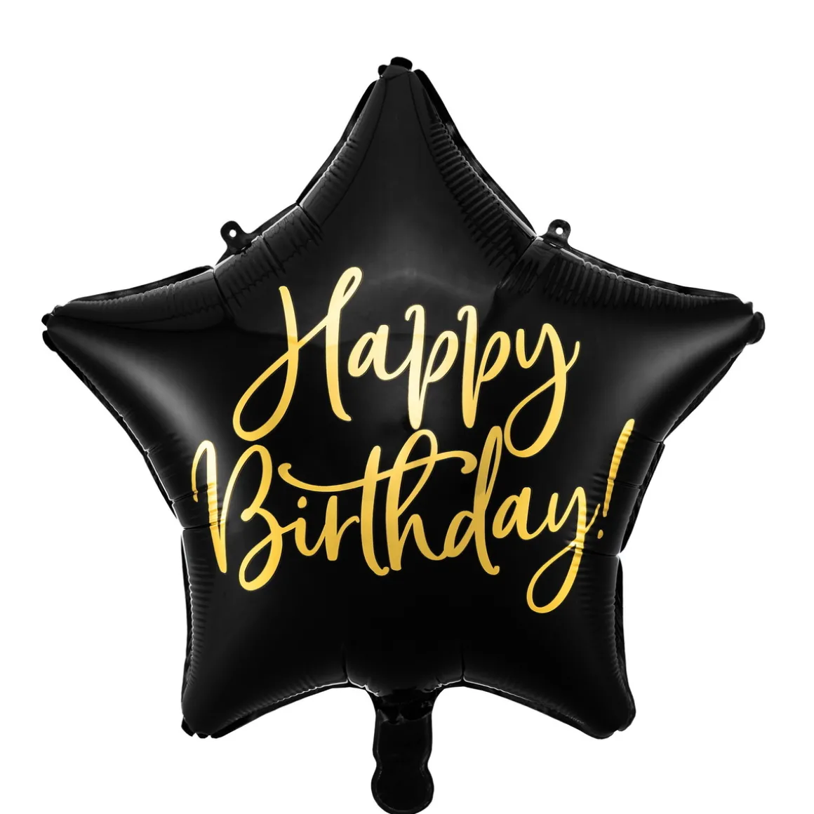 Folieballong Ø45 cm – svart stjerne med teksten Happy birthday