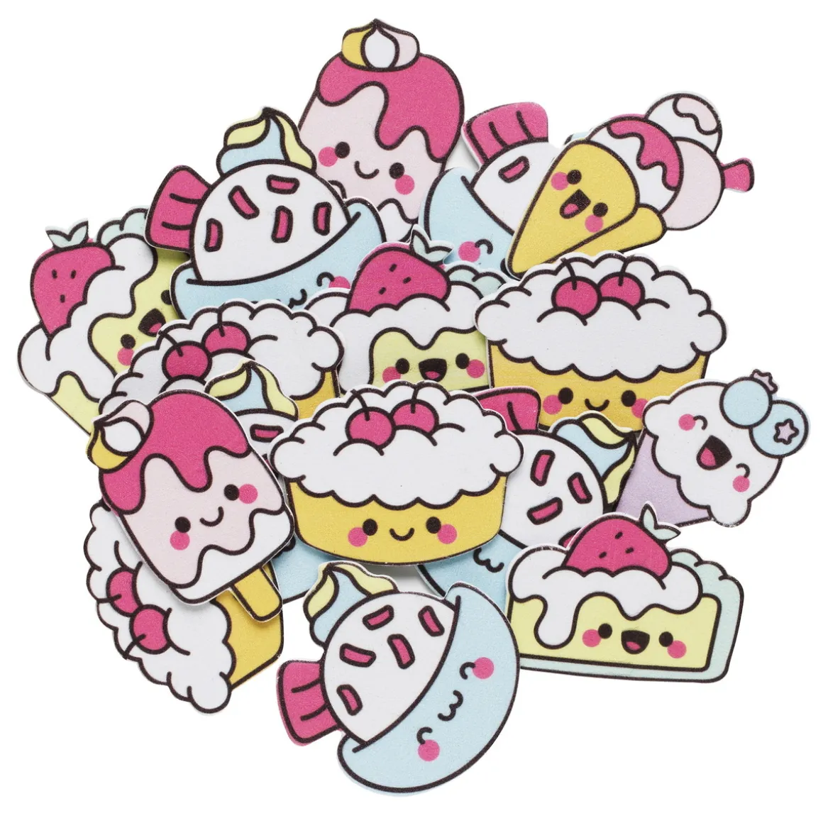 Funky Foam Kawaii og søt mat, 60 stykker selvklebende dekorgummi. 20–40×40 mm