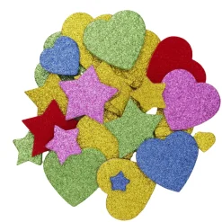 Funky Foam selvklebende dekorgummi glitrende stjerner og hjerter, 200 stk.