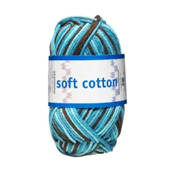 Garn Järbo Soft Cotton 50 g multi turkis – 8880 Turquoise/brown print