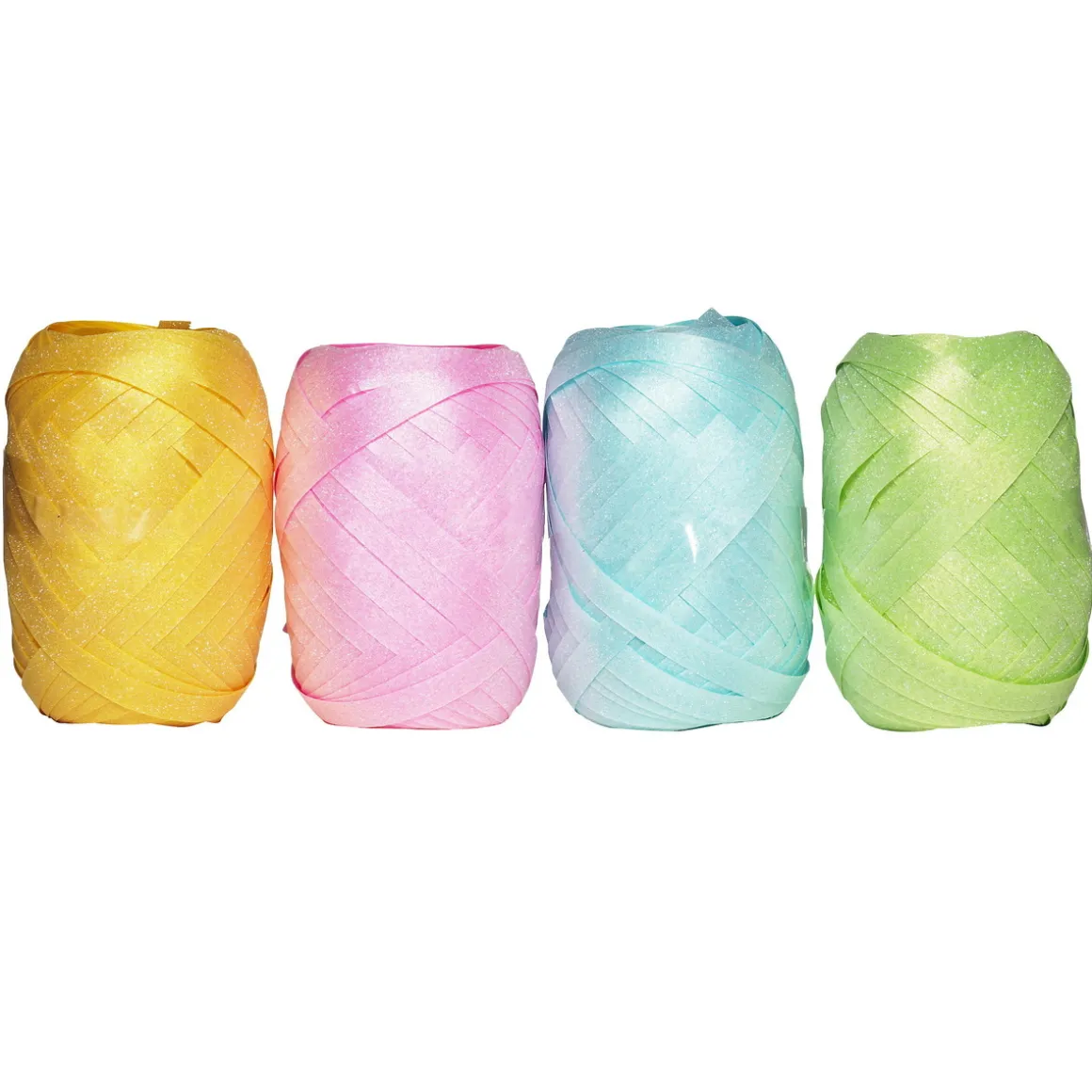 Gavebånd 4-pakning i 4 glitrende pastellfarger, 4×10 meter, 5 mm bredt