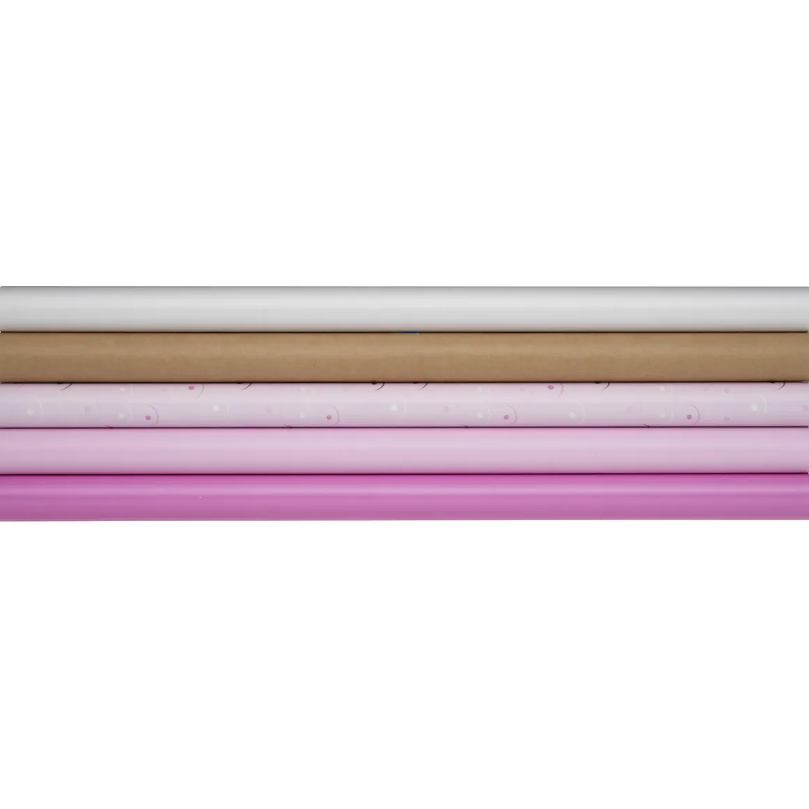 Gavepapir 5-pakning rosa miks med bryst og kraftpapir – 5×2 m, 57 cm bredde