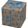 Gavepapir på rull 10 m × 57 cm – blå blomster på brunt kraftpapir