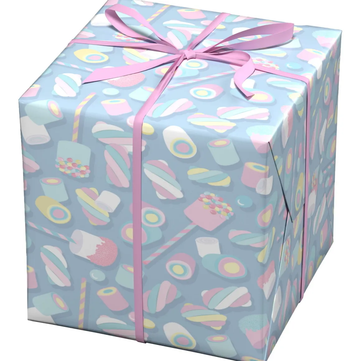 Gavepapir på rull 10 m × 57 cm – morsomt med marshmallows og skumgodteri!