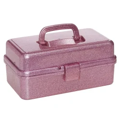 Glitrende rosa oppbevaringsboks med to utfellbare oppbevaringsrom, 33×20×14,5 cm