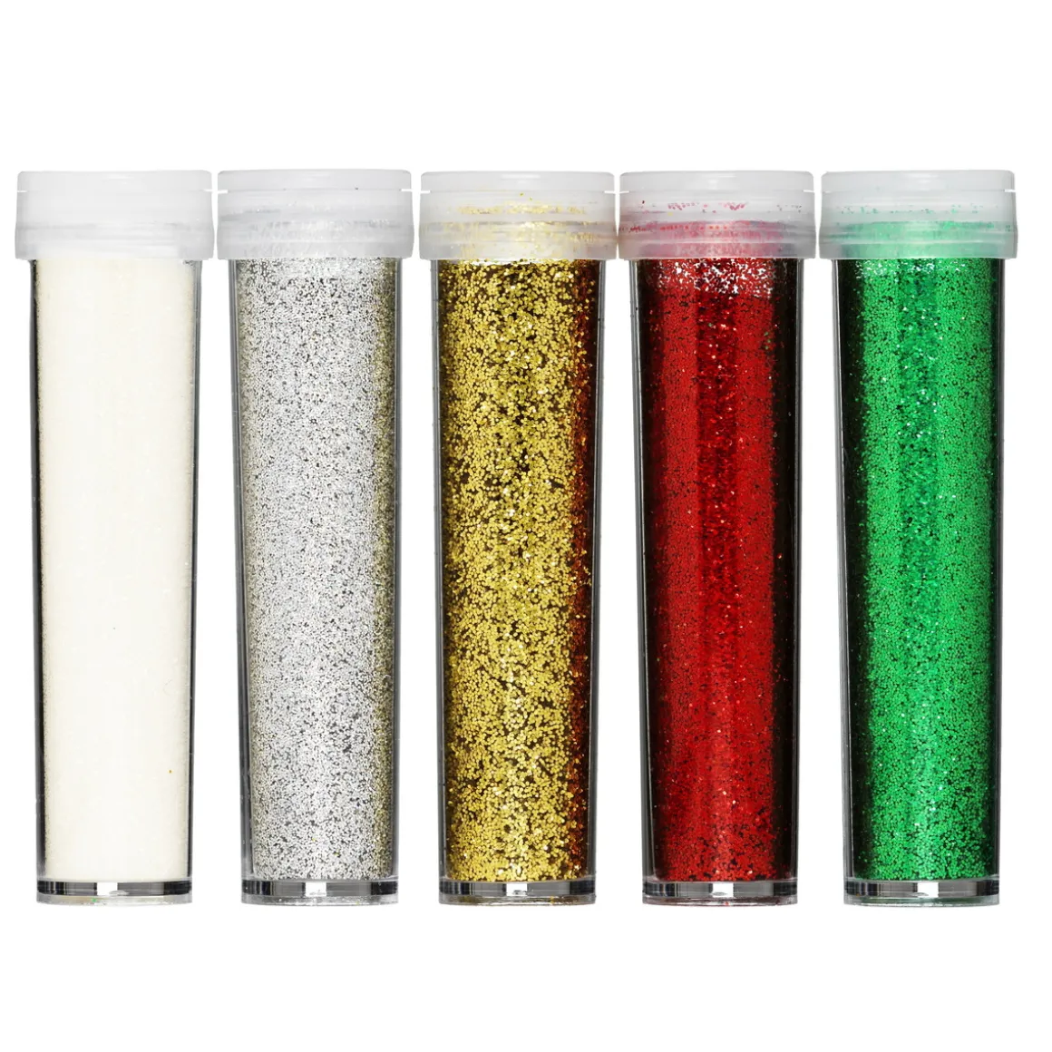 Glitter fremstilt av over 90 % cellulose, 5-pakning à 7 gram i basisfarger