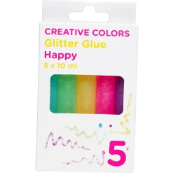 Glitterlim 5-pack happy – 5 festlige farger à 10 ml