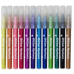 Glitter Markers, 12 fine markers med glade farger og glitter