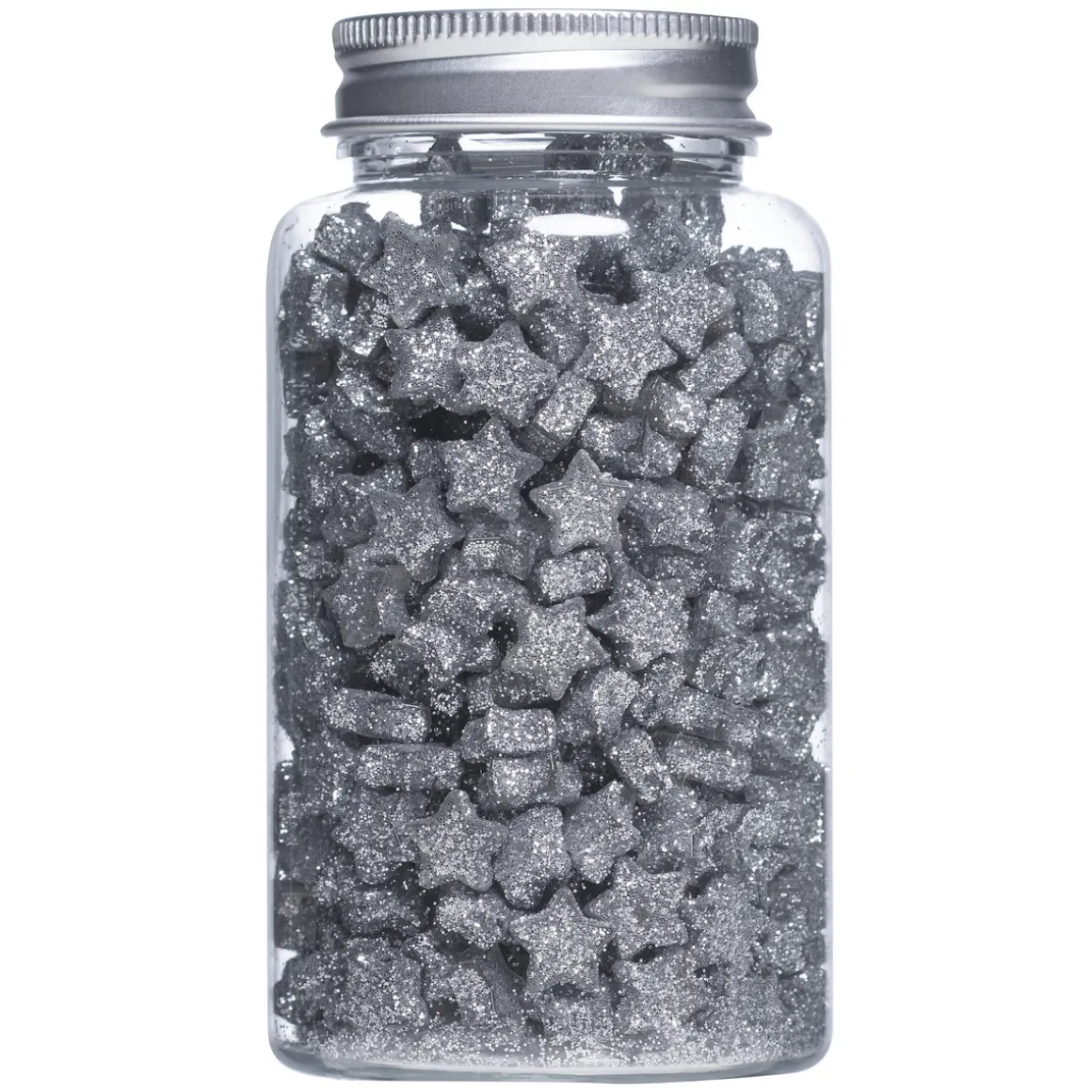100 gram sølvfargede glitterstjerner – 1×0,5 cm