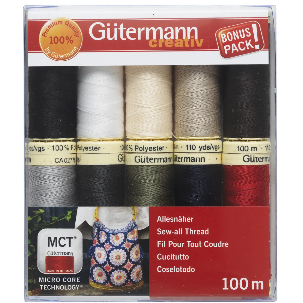 Gütermann sytråd 10×100 m. 100 % polyester, Basic