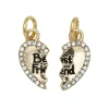 Gullfargede anheng / charms, delt hjerte med strass og teksten "Best Friend" 8×13 mm