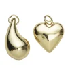 2 gullfargede og chunky anheng/charms, massivt metall – hjerte Ø22 mm, dråpe lengde 30 mm