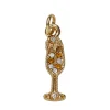 Gullfarget anheng / charm champagneglass med strass 5×15 mm