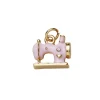 Gullfarget anheng / charm klassisk symaskin med rosa farge og strass 12,5×13 mm