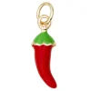 Gullfarget anheng / charm med en rød chili, lengde 14 mm, Ø5 mm