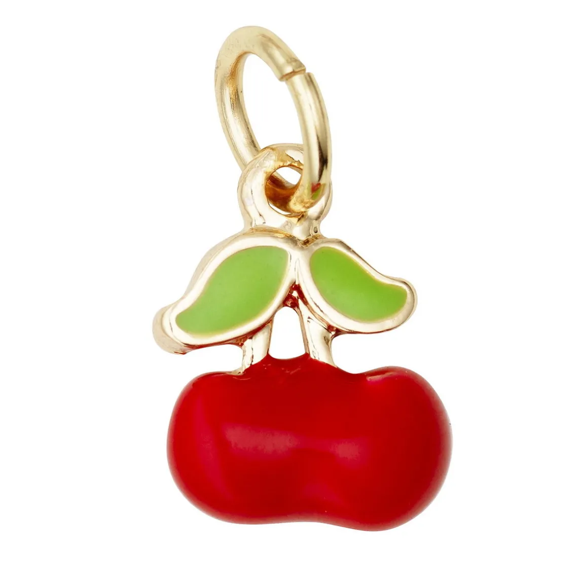 Gullfarget anheng / charm med et rødt kirsebær, 9×8 mm