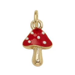 Gullfarget anheng/charm med prikket rød sopp 10×12×4 mm