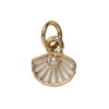 Gullfarget anheng / charm skjell med hvite detaljer 8×6 mm