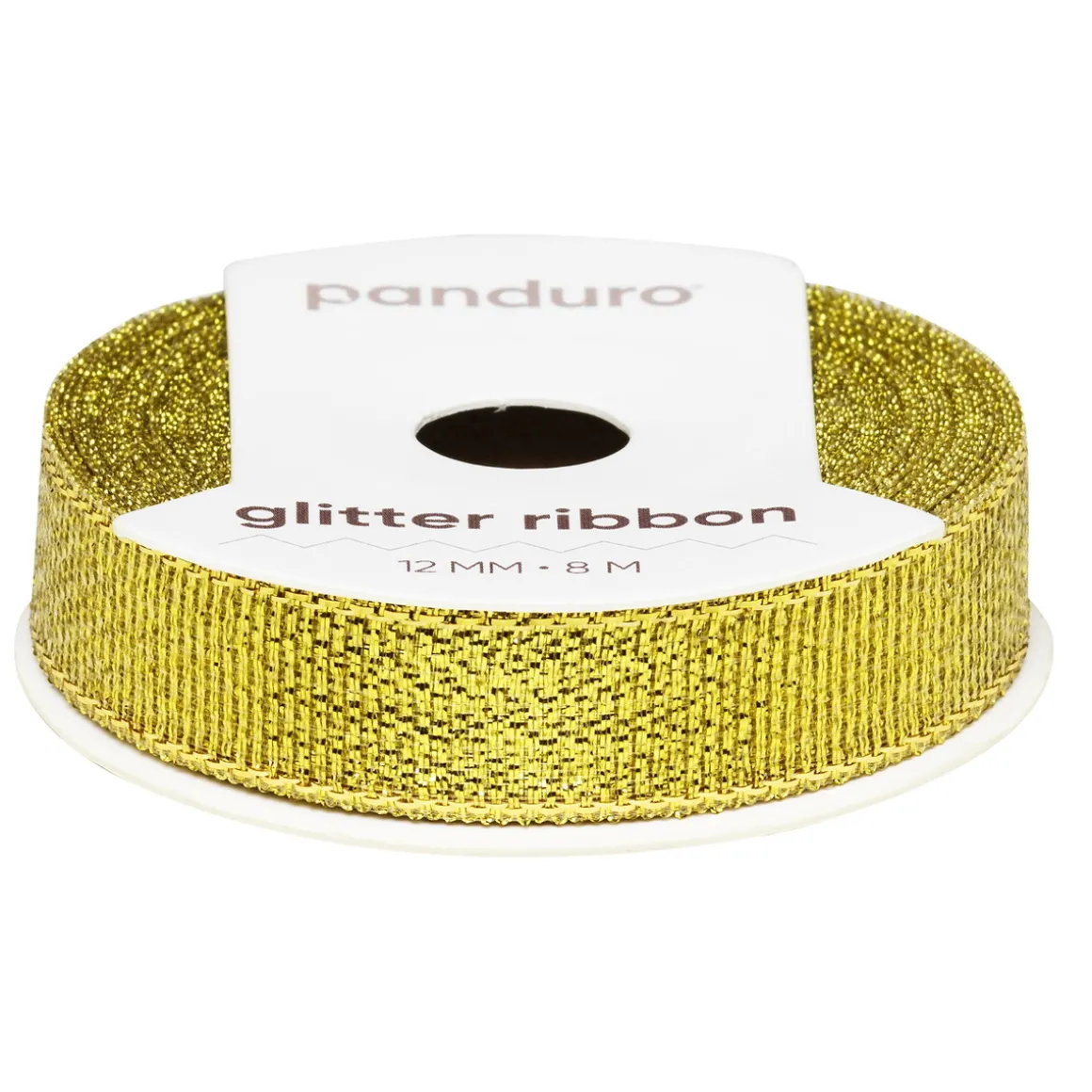 Gullfarget glitterbånd – 12 mm bredt og 8 meter langt