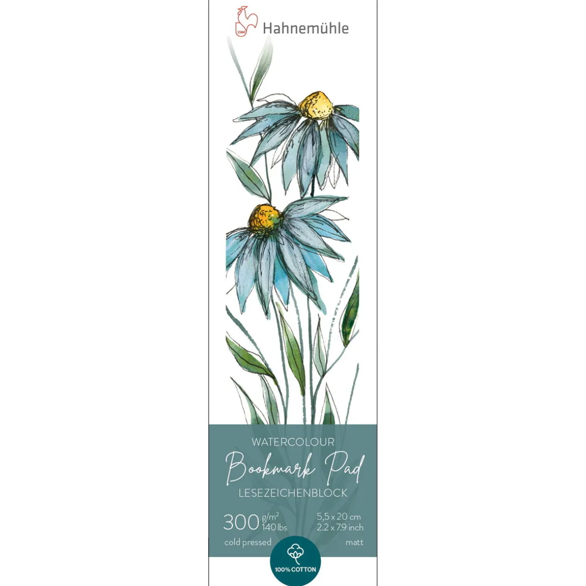 Hahnemühle Watercolour Bookmark Pad – 5,5×20 cm, 15 ark, 300 g/m²