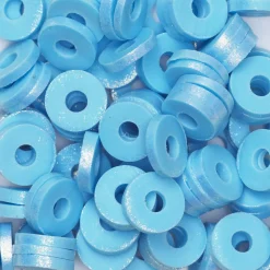 Heishi-perler i rør – gullglinsende turkise heishis, Ø6 mm