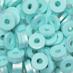 Heishi-perler i rør – gullglinsende aquafargede heishis, Ø6 mm