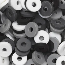 Heishi-perler i rør – herlig blanding med svarte, hvite og grå heishis, Ø6 mm