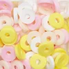Heishi-perler i rør – herlig blanding med hvite, rosa og gule heishis, Ø6 mm
