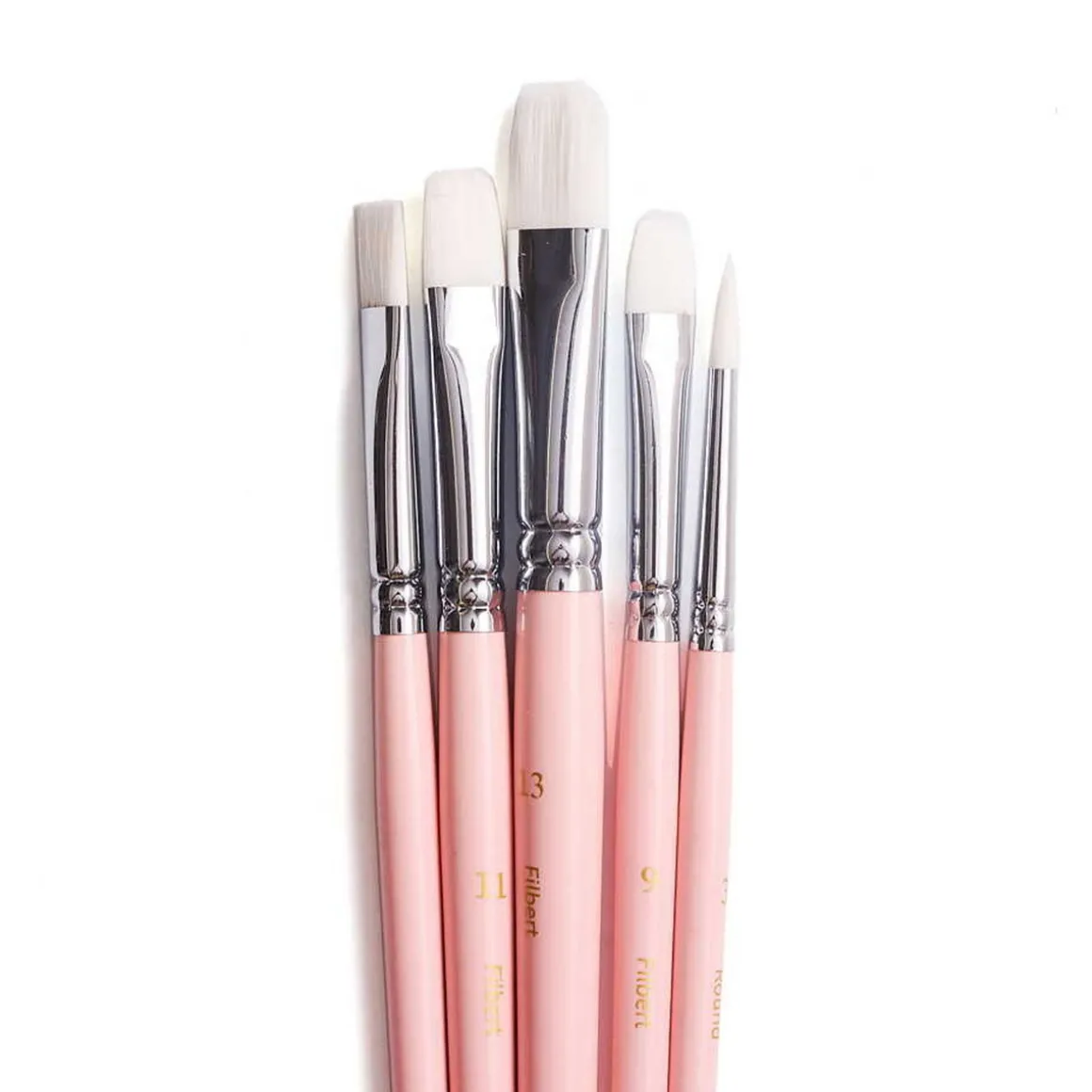 HIMI Gouache Brush 5-pack Pink Bird – 5 rosa pensler – 3 filbert, 1 rund og 1 flat