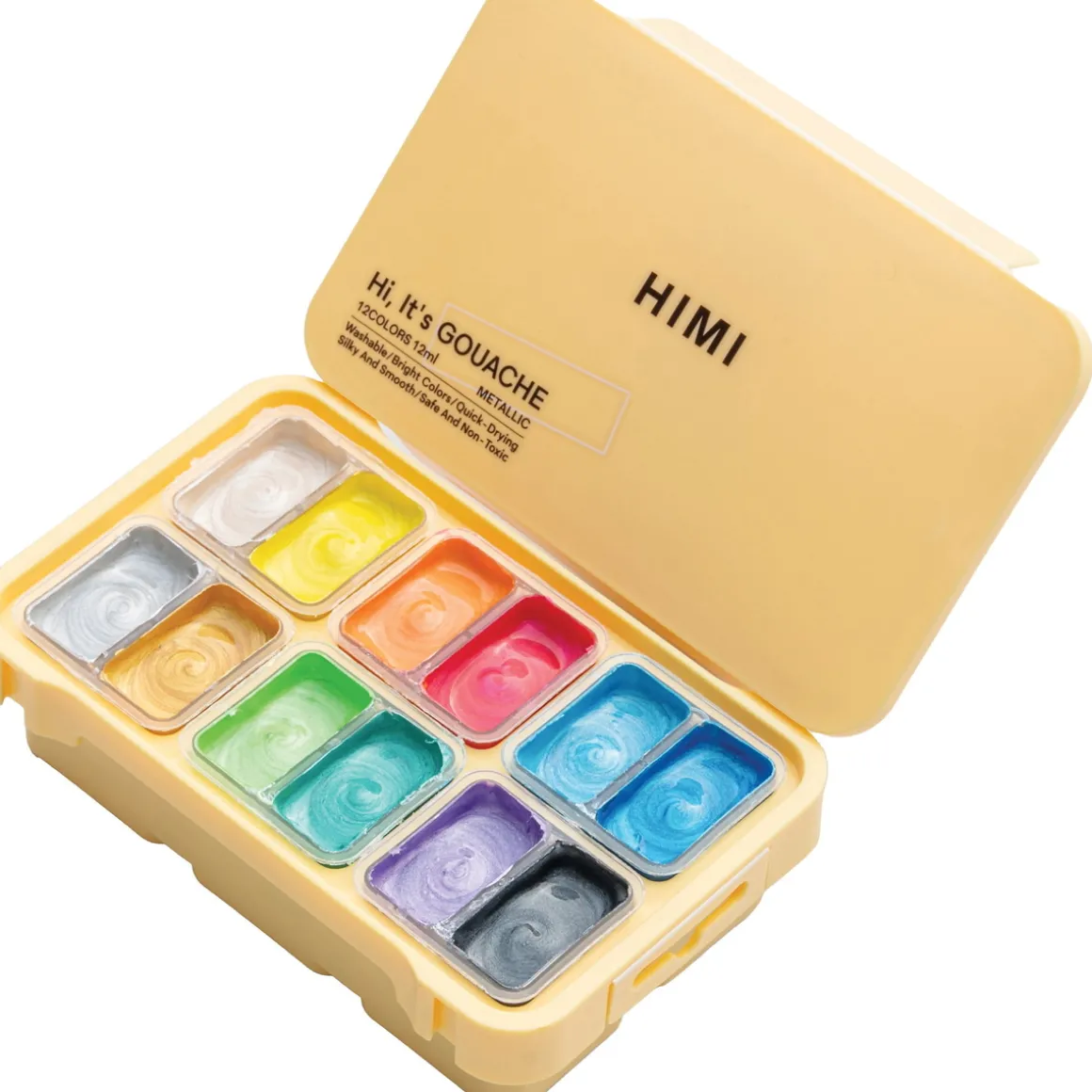 HIMI Gouache Twin Cup Metallic, 12 skinnende jelly gouache-farger