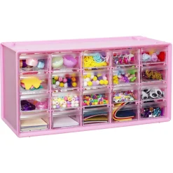 Hobbykommode i rosa utførelse! En mengde hobbymaterialer og tilbehør – 38×15,5×19 cm