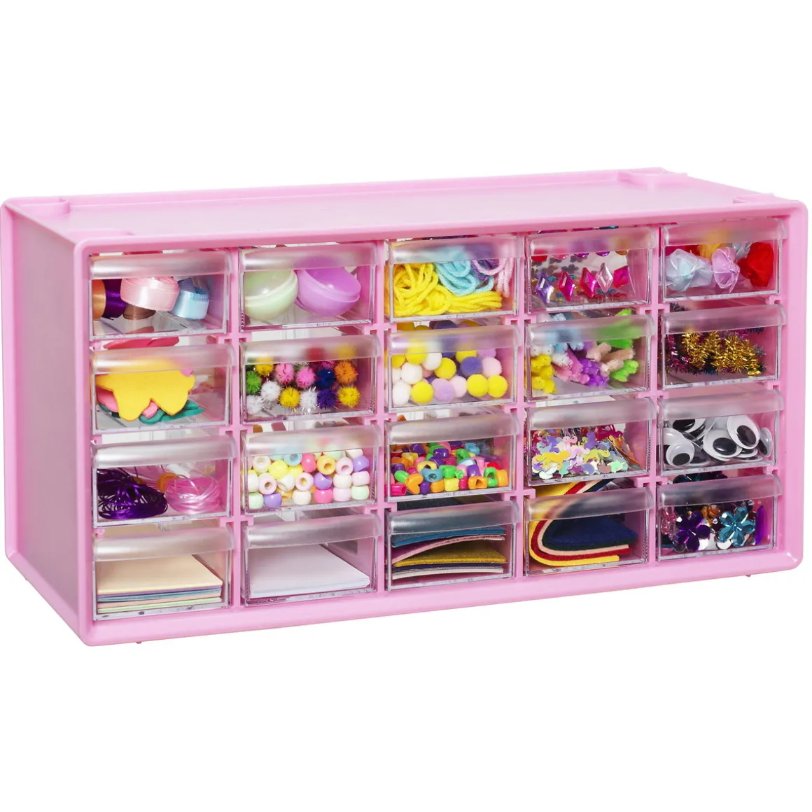 Hobbykommode i rosa utførelse! En mengde hobbymaterialer og tilbehør – 38×15,5×19 cm