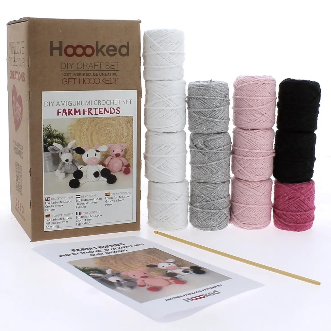 Hooked DIY-kit Farm friends, hekle 3 glade venner fra bondegården