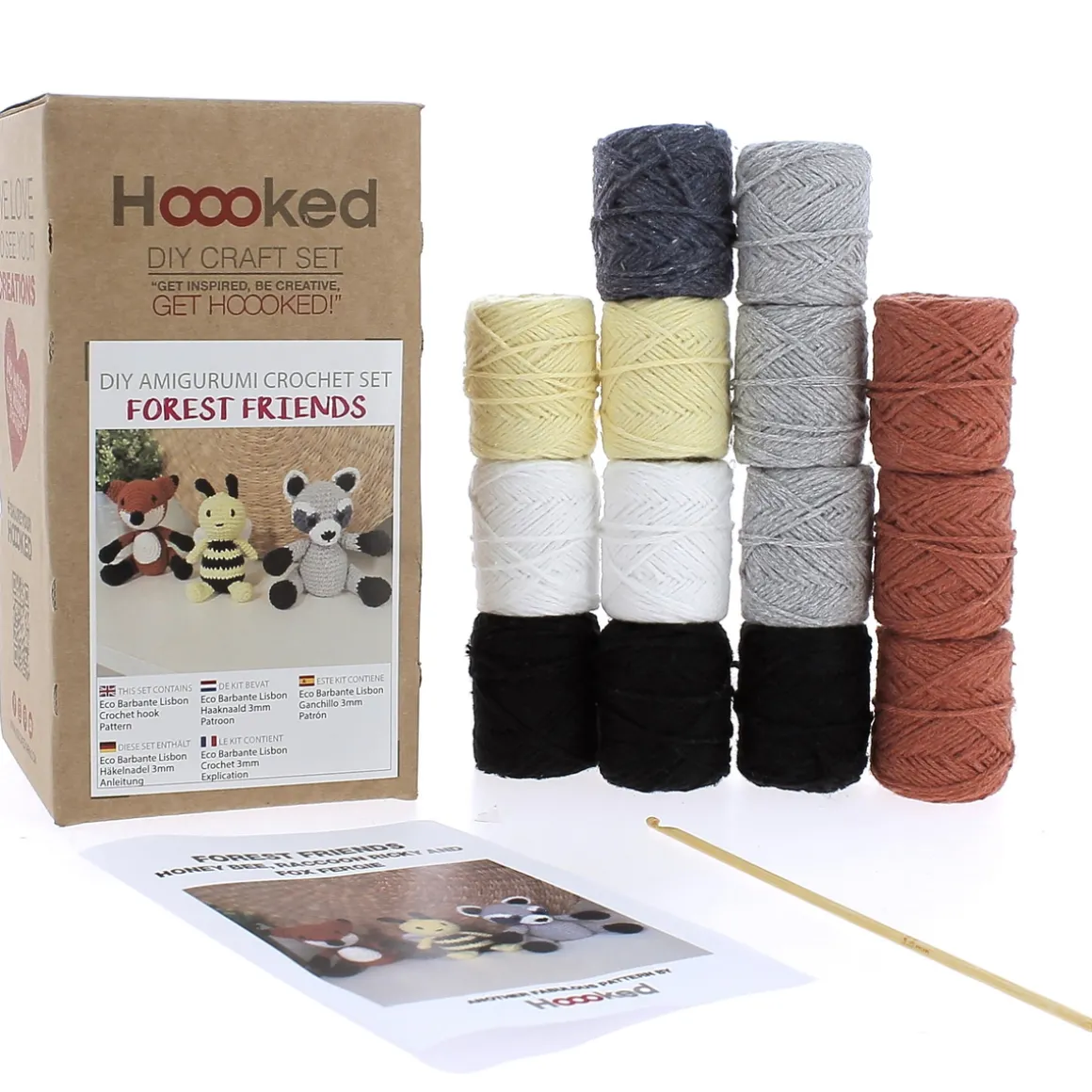 Hooked DIY-kit Forest friends, hekle 3 søte skogsvenner