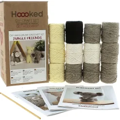 Hooked DIY-sett Jungle friends, hekle 3 morsomme jungelvenner