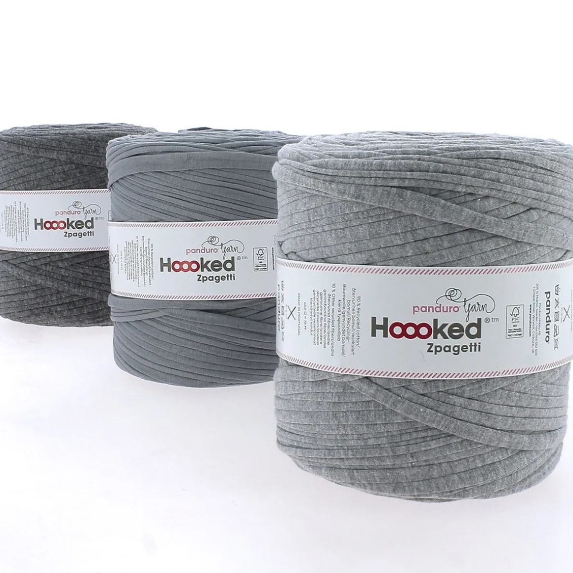 Hooked Zpagetti Medium trikotgarn 900 g grå – Grey Shades ZP005–12, pris per stykk