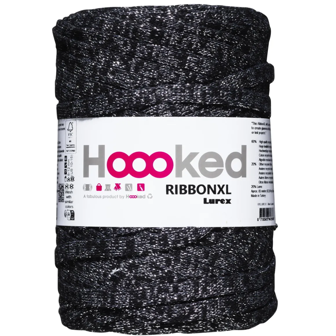 Hoooked Ribbon XL garn Lurex 250 g svart – Black Sparkle