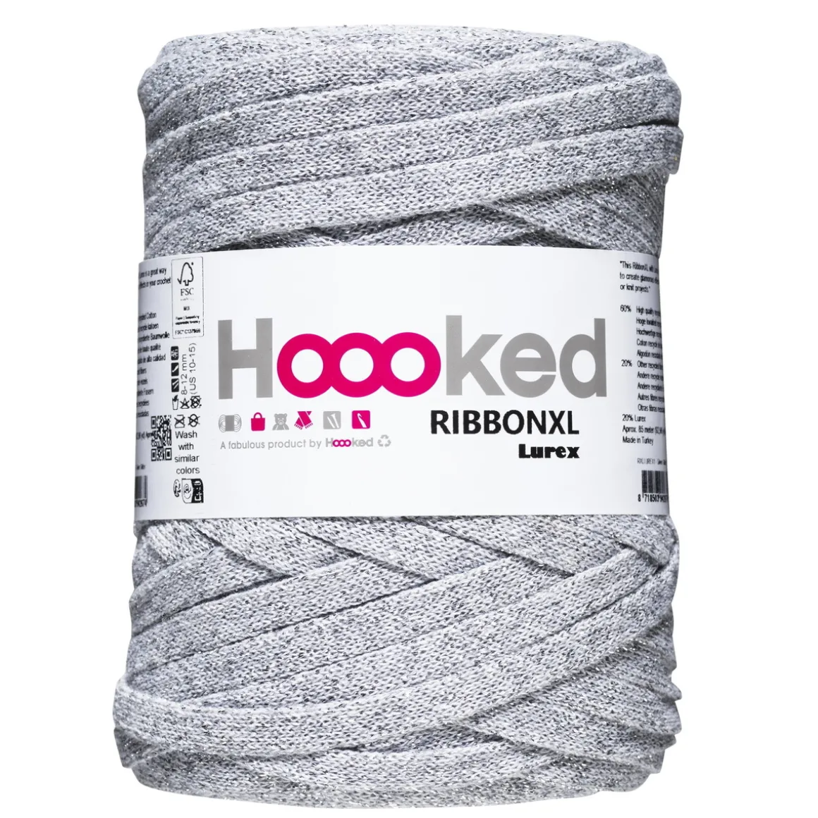 Hoooked Ribbon XL garn Lurex 250 g sølv – Silver Glitter
