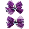 Hårklemmer til Halloween, lilla sløyfer av 3 bånd, spøkelsestema, 10×5 cm – 2-pakning