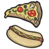 Iron-on stoffmerke pizza og pølse, 65x45 mm/65x30 mm