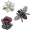 Iron-on strykemerke 2 blomster og 1 70×45 mm stor bie