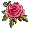 Iron-on strykemerke – stor og skinnende rosa rose med grønne blader, 70×75 mm