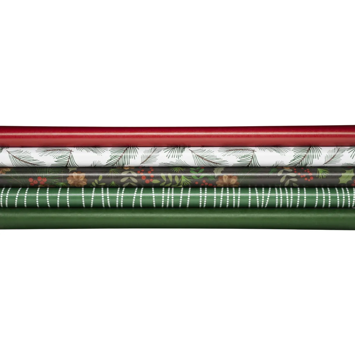 Julepapir 5 ruller à 2 meter, 57 cm brede – klassiske julemotiver og farger