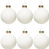 Juletrekuler, 6 fine hvite julekuler av glass med diameter 6 cm – 3 matte og 3 blanke