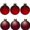Juletrekuler, 6 fine røde julekuler av glass med diameter 6 cm – 3 matte og 3 blanke