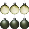 Juletrekuler, 6 stk. fine grønne julekuler av glass med diameter 6 cm – 3 matte og 3 blanke